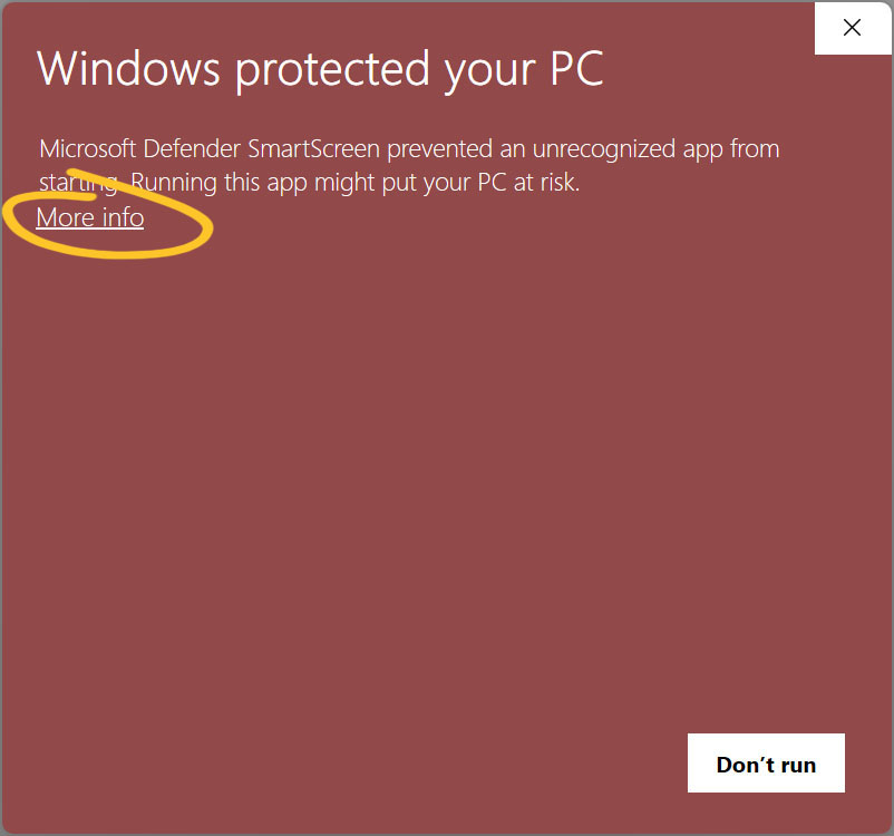 Microsoft Defender SmartScreen warning