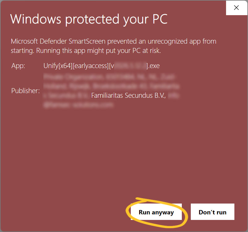 Microsoft Defender SmartScreen warning